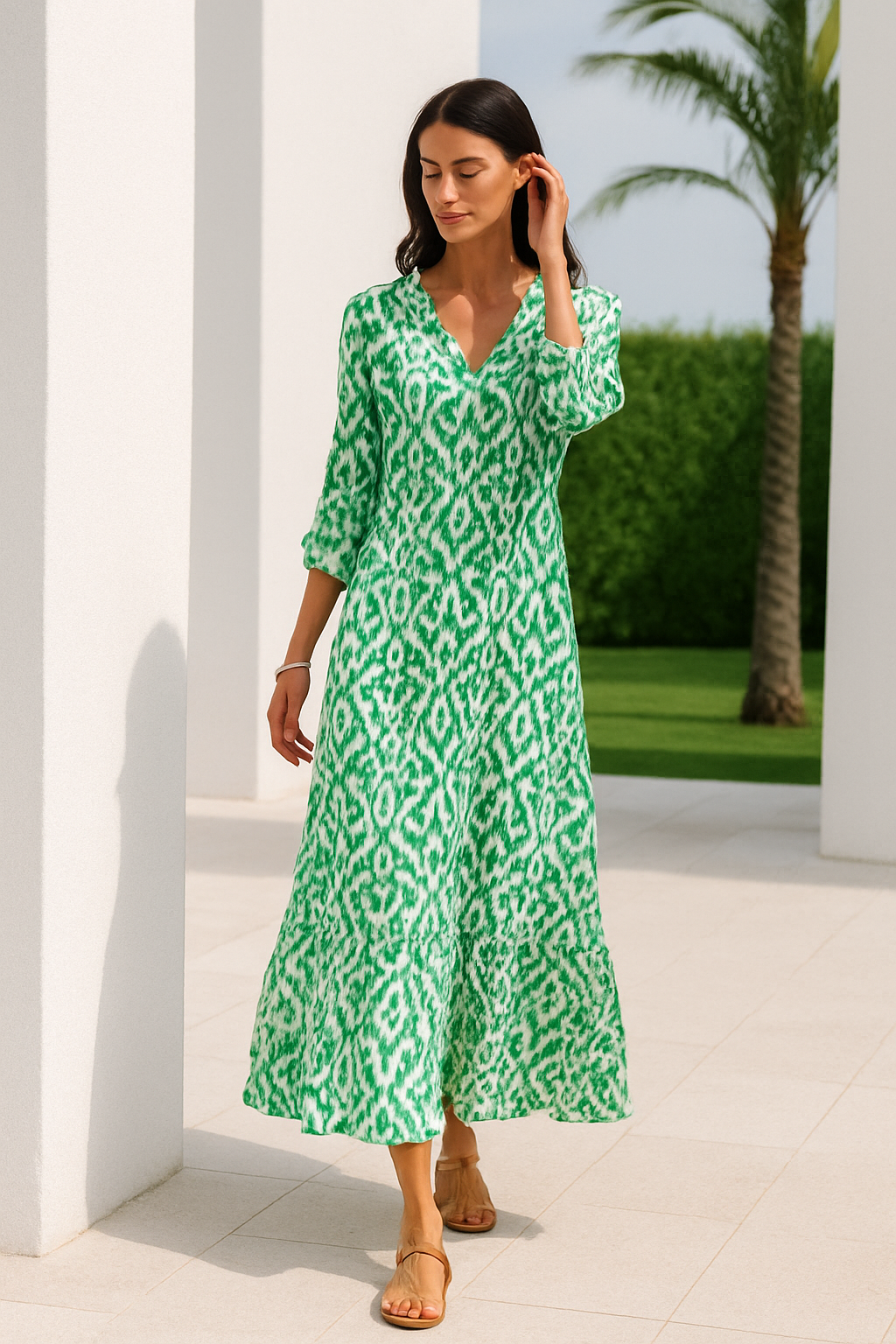 Damen Sommerkleid mit V-Ausschnitt und halben Ärmeln 1