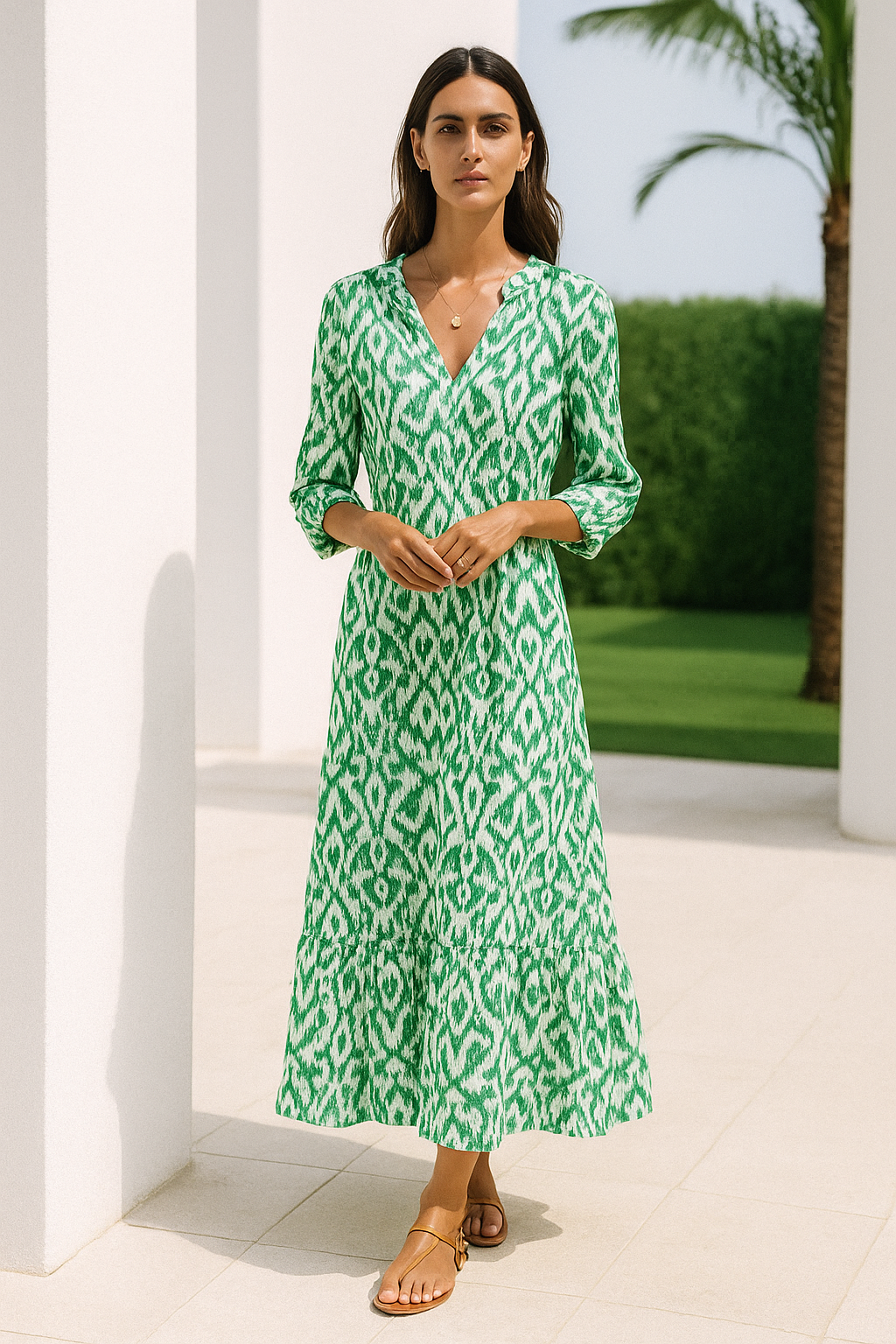 Damen Sommerkleid mit V-Ausschnitt und halben Ärmeln 2