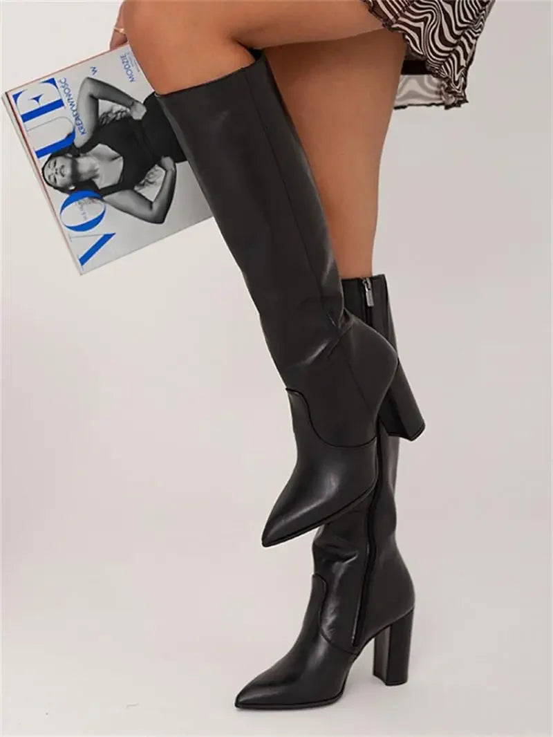 Damen Stiefel Elegantes Design Kunstleder Mittelhöhe 5