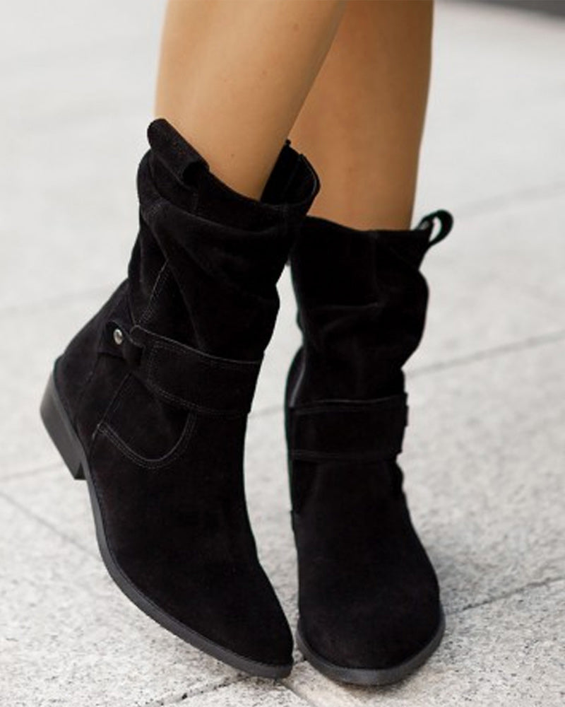 Damen Stiefeletten Niedriger Absatz Wildleder mit Reißverschluss 3