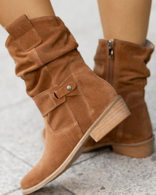 Damen Stiefeletten Niedriger Absatz Wildleder mit Reißverschluss 6