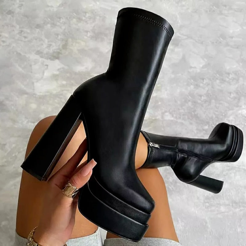 Damen Stiefeletten Plattform Kunstleder Elegant Komfortabel 2