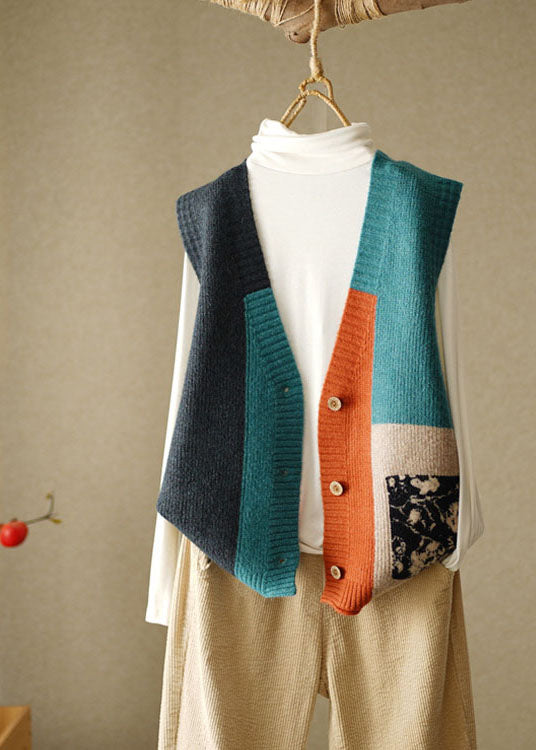 Damen Strandweste Ärmellos V-Ausschnitt Patchwork Stil 1