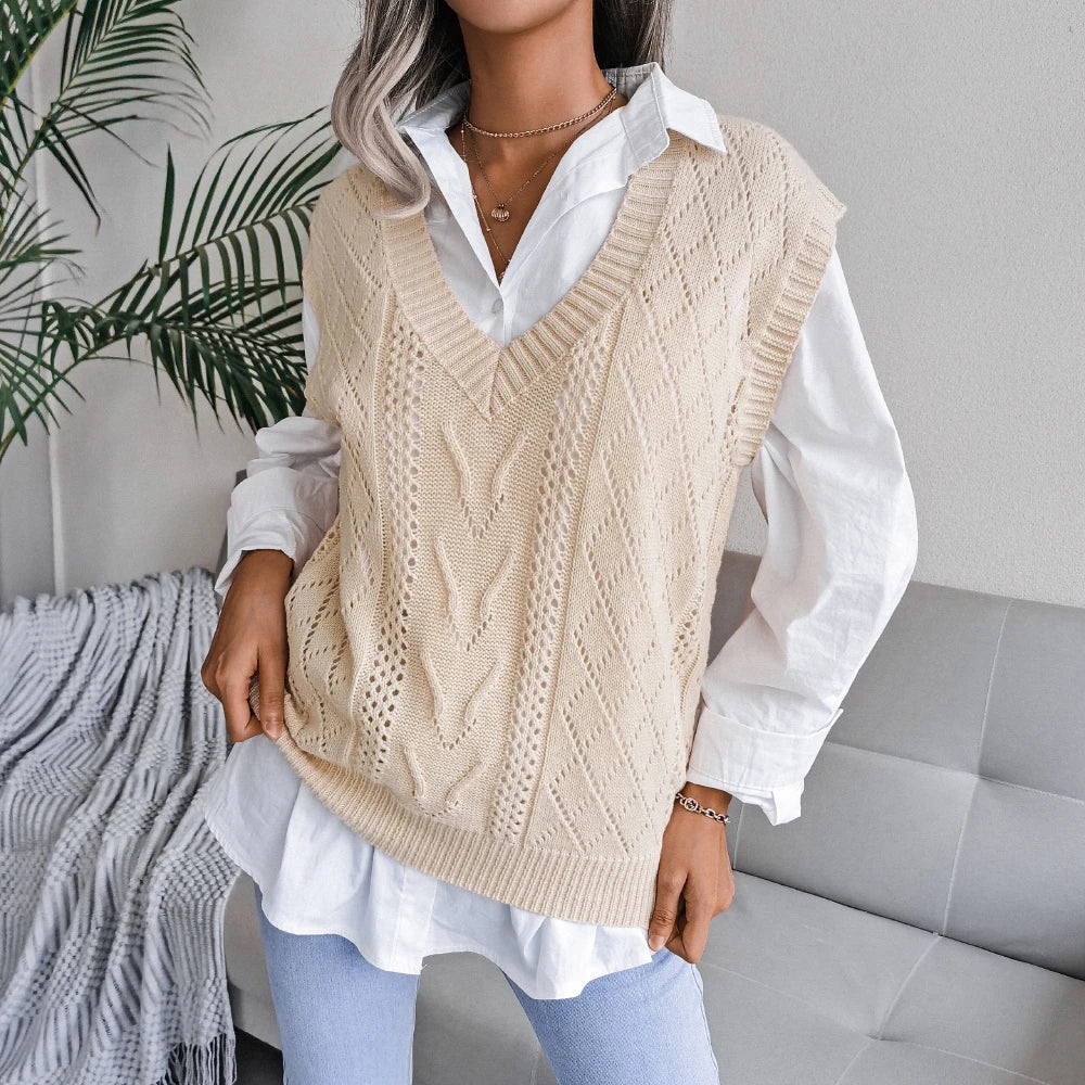 Damen Strickpullover Ärmellos Elegant 3