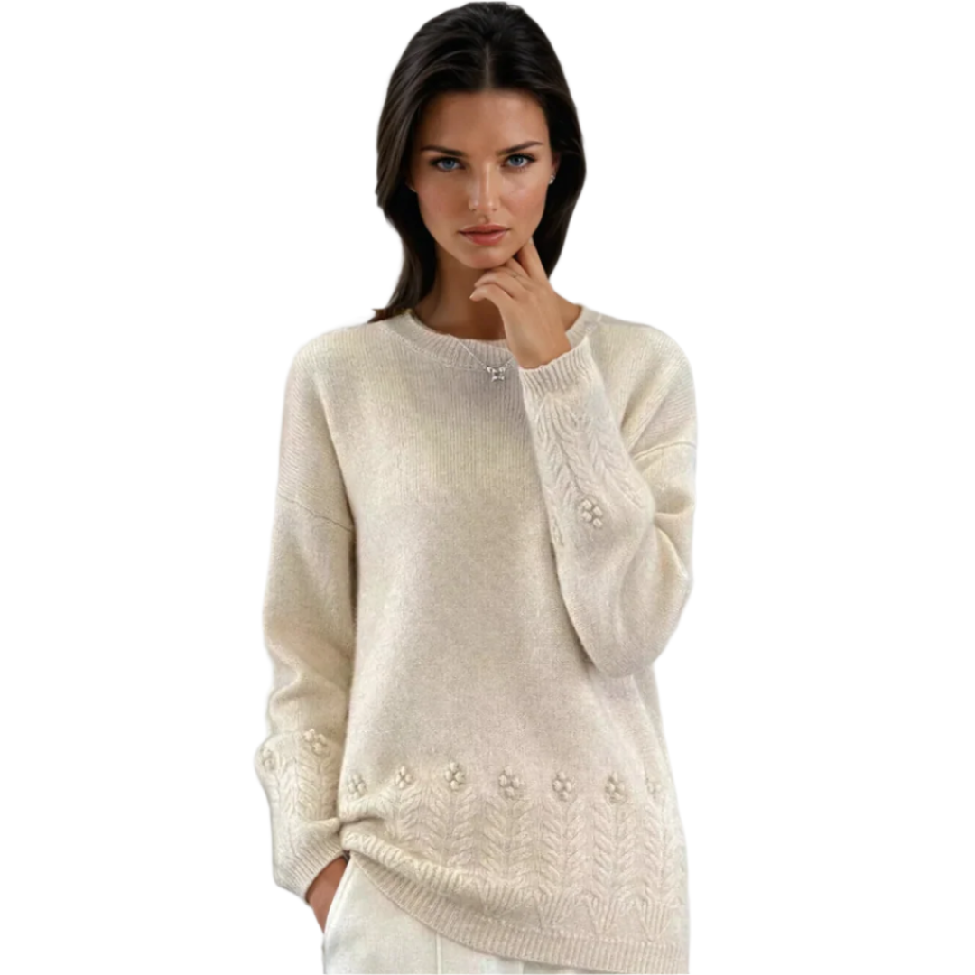 Damen Strickpullover mit skandinavischem Blumenmuster 0