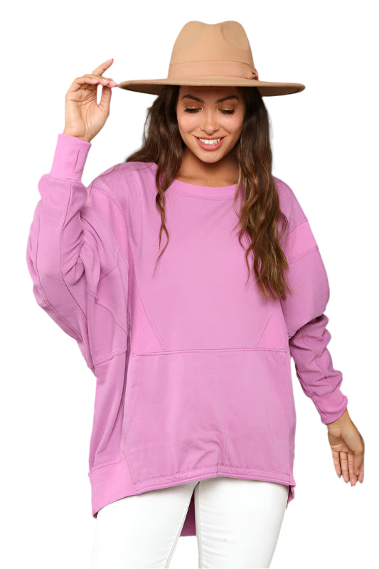 Damen Sweatshirt Kontrast Rundhals French Terry Langarm 0