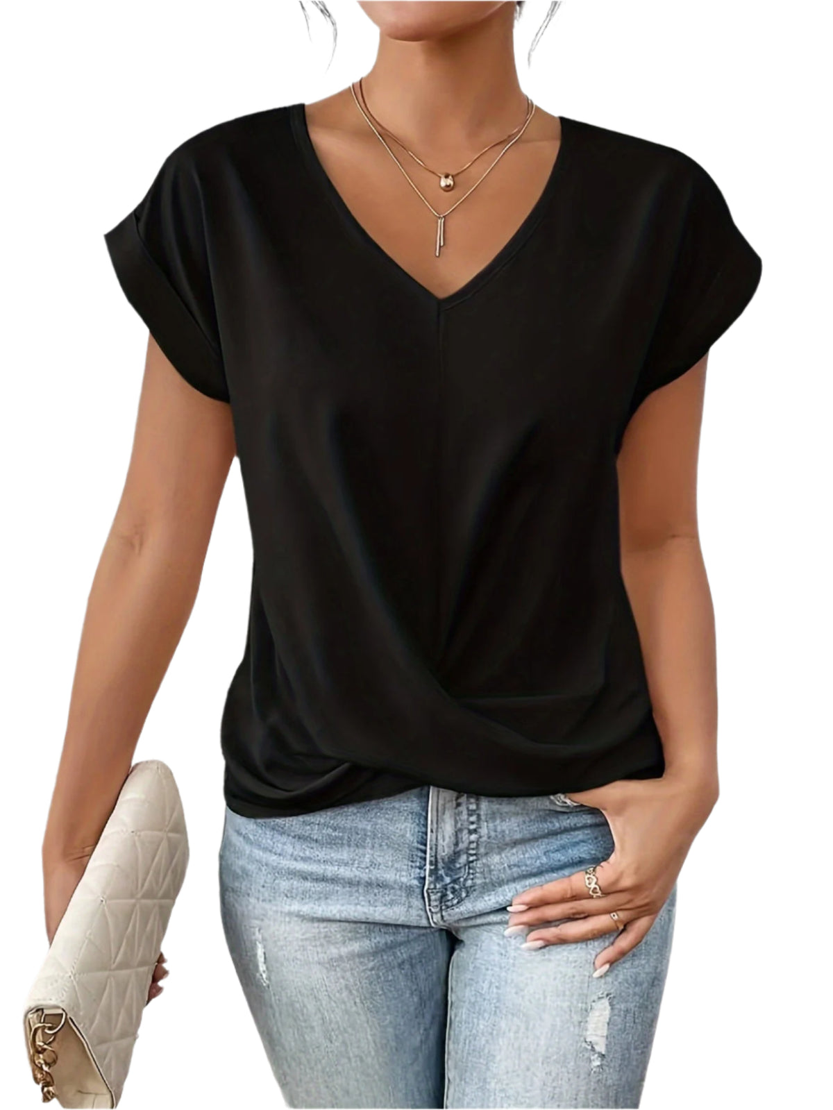 Damen T-Shirt Herzausschnitt Bequeme Passform 100% Baumwolle 0