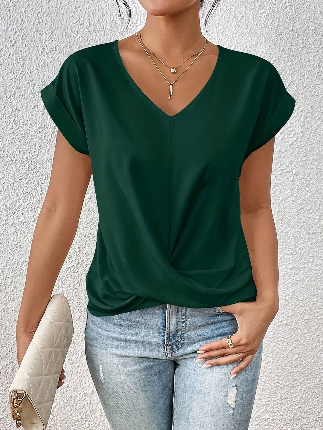 Damen T-Shirt Herzausschnitt Bequeme Passform 100% Baumwolle 8