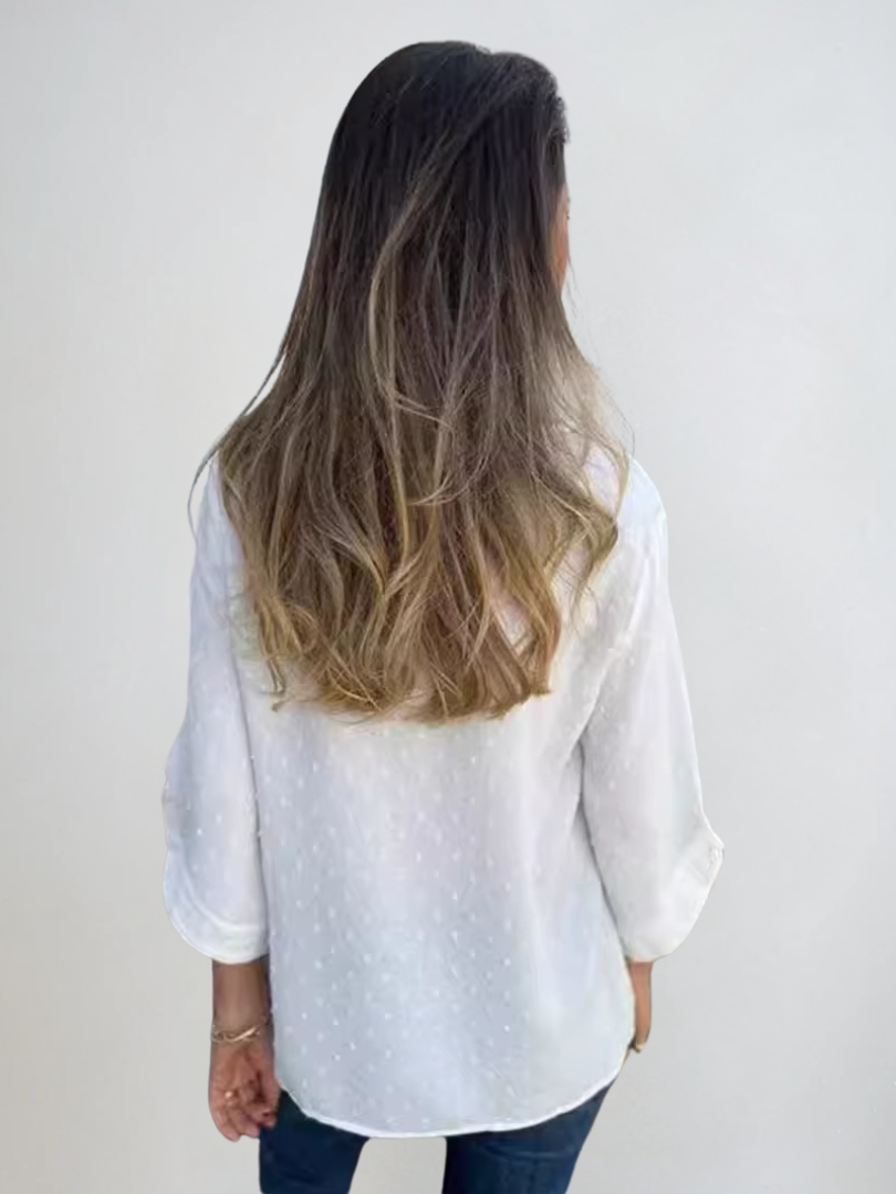 Damen T-Shirt Lässig mit Knopfärmeln aus Texturiertem Stoff 4