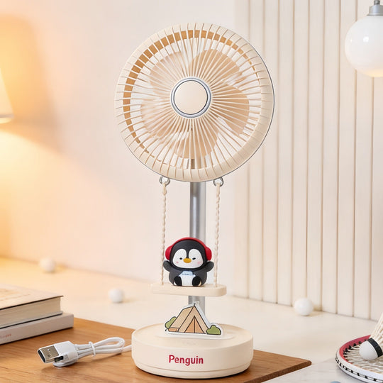Damen Tischventilator Leise mit Pinguin-Motiv für Schreibtisch und Wohnbereich 0