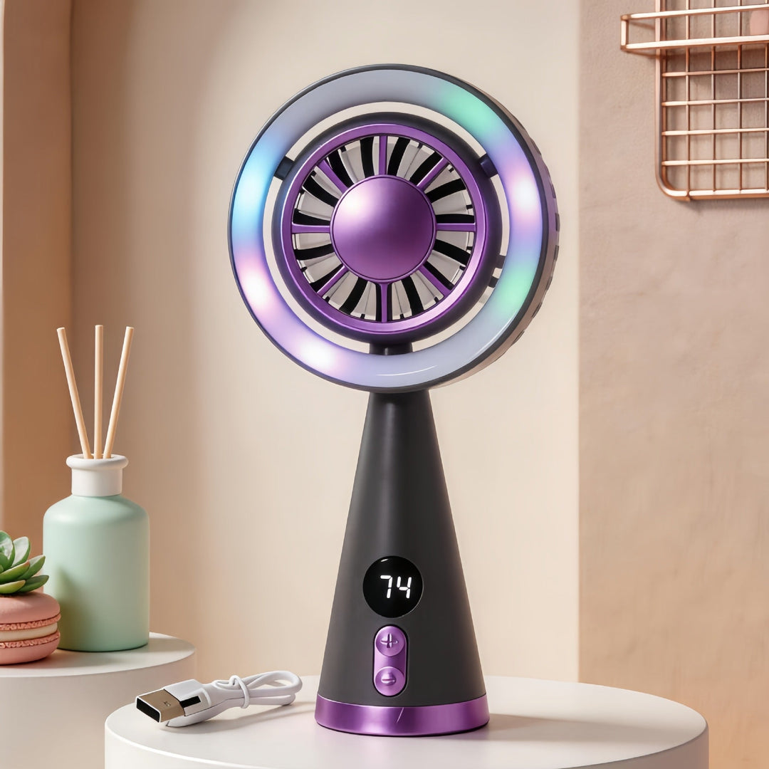 Damen Tragbarer Mini Ventilator Mit LED-Beleuchtung USB Mini Ventilator 5