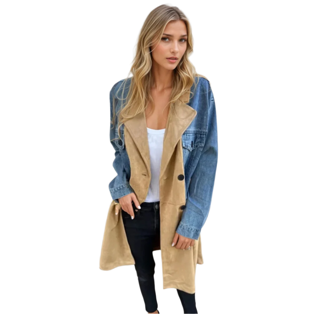 Damen Trenchcoat mit Denim-Stich und Relaxed Fit 0