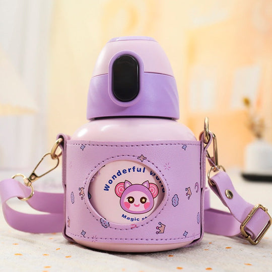 Damen Trinkflasche Sport mit Niedlichem Tiermotiv und Praktischem Tragegurt 5