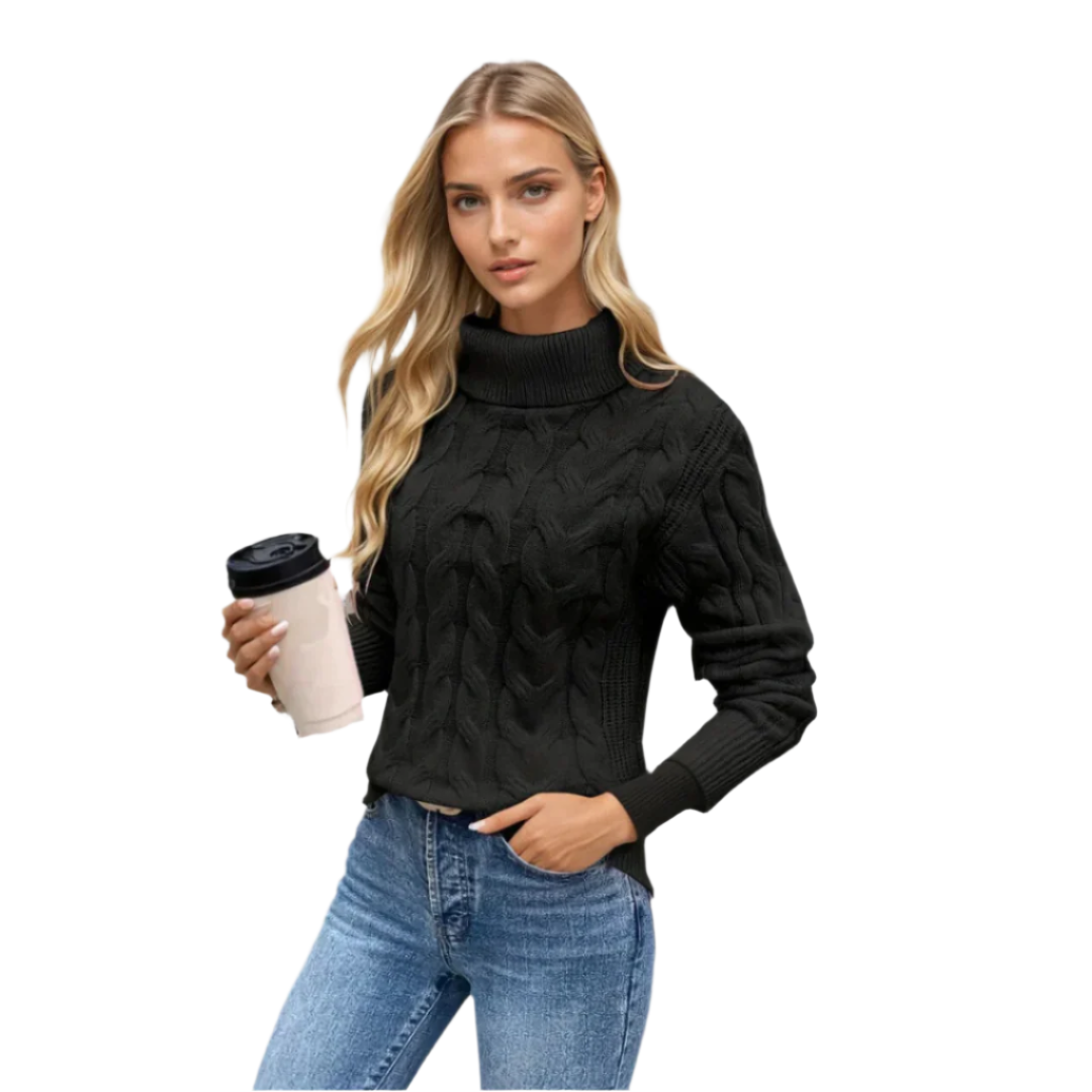 Damen Turtleneck Pullover mit Kabelstrickdesign 0