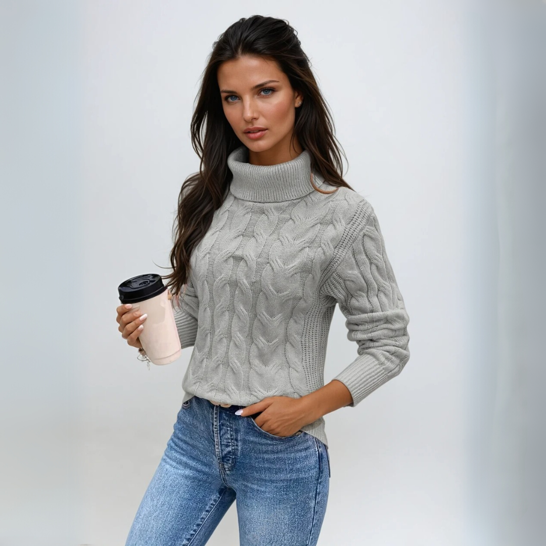 Damen Turtleneck Pullover mit Kabelstrickdesign 1
