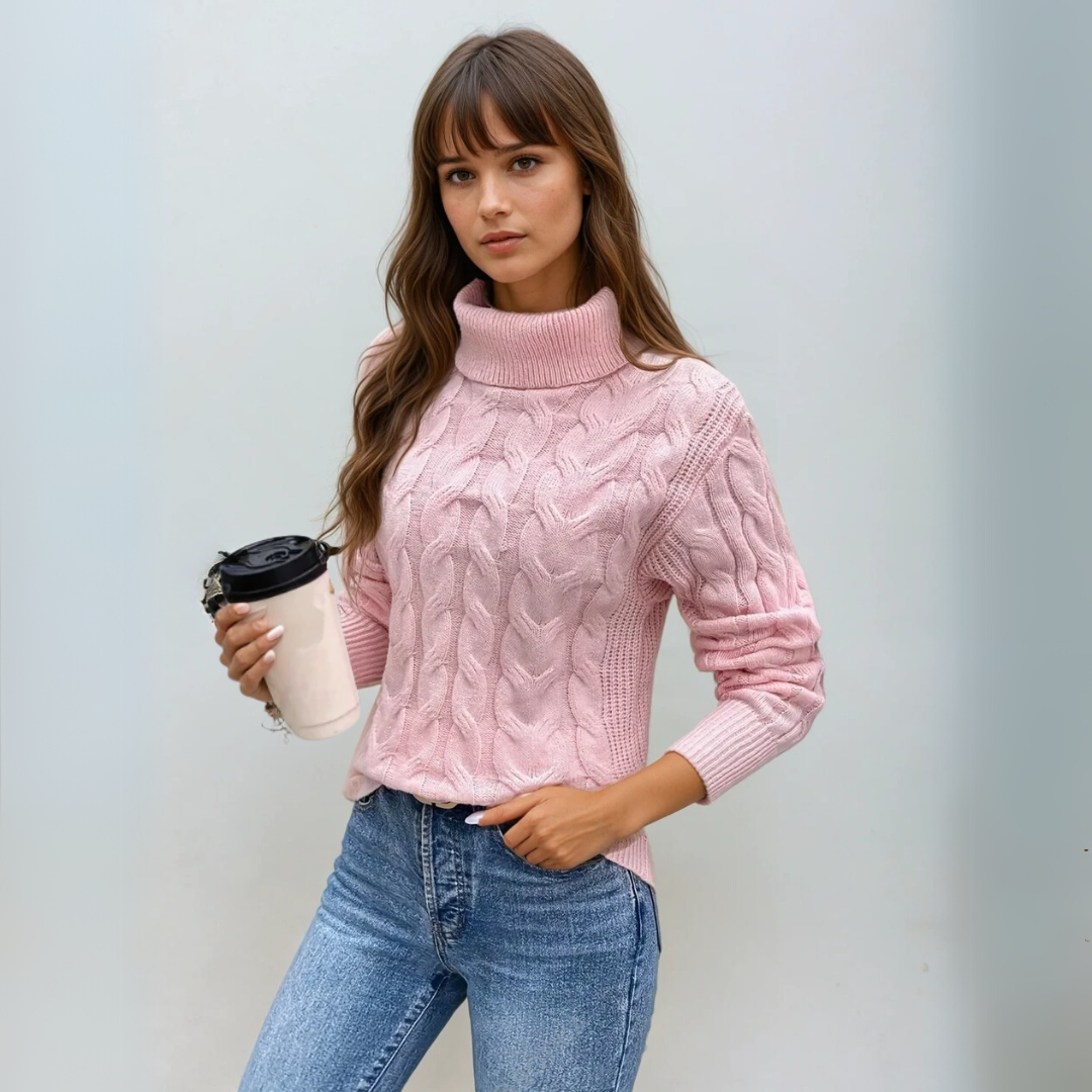 Damen Turtleneck Pullover mit Kabelstrickdesign 2