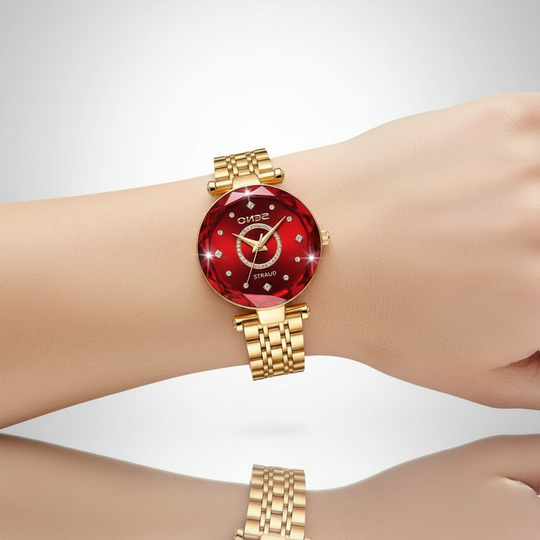 Damen Uhr mit Farbverlauf Zifferblatt und Roségold-Akzenten 3