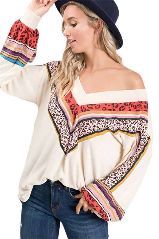 Damen V-Ausschnitt Bluse mit Bischofärmeln aus Baumwolle 0