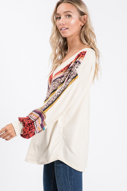 Damen V-Ausschnitt Bluse mit Bischofärmeln aus Baumwolle 1