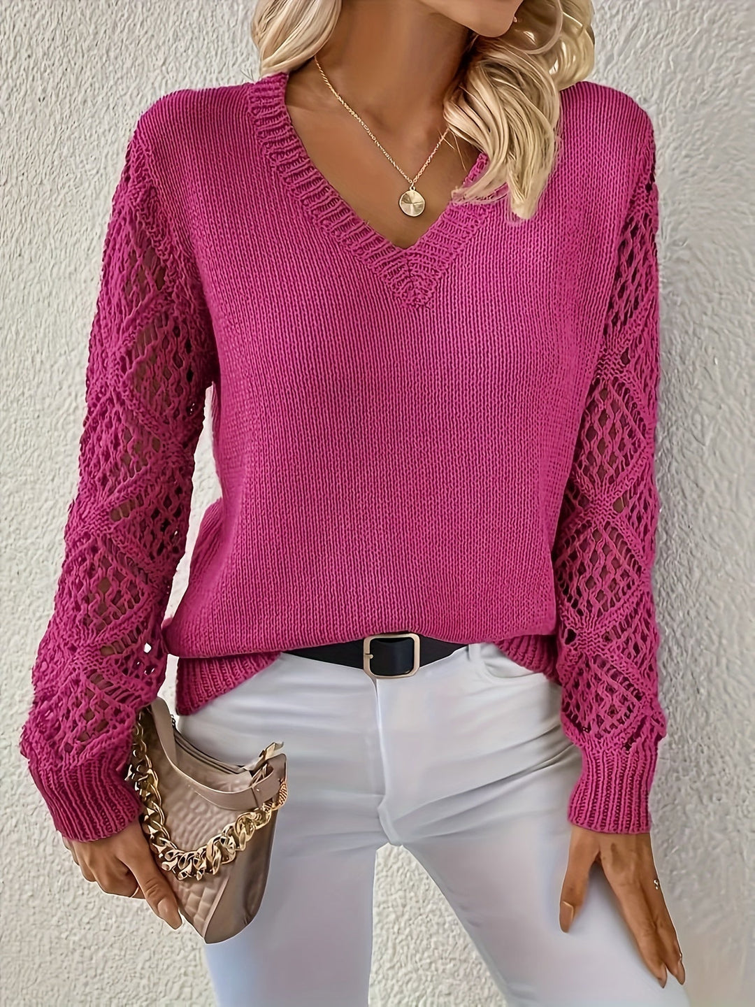 Damen V-Ausschnitt Pullover mit Cut-Out-Details 6