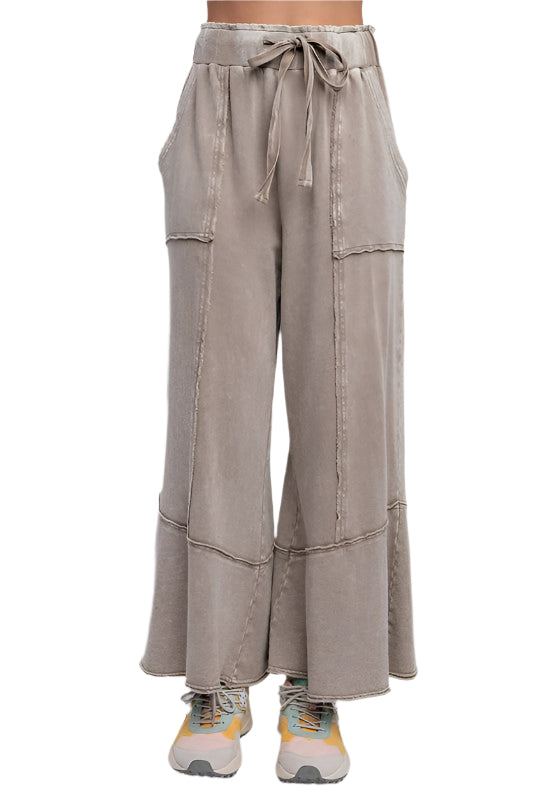 Damen Weite Bein Hose Mineral Waschung Terry Strick 0