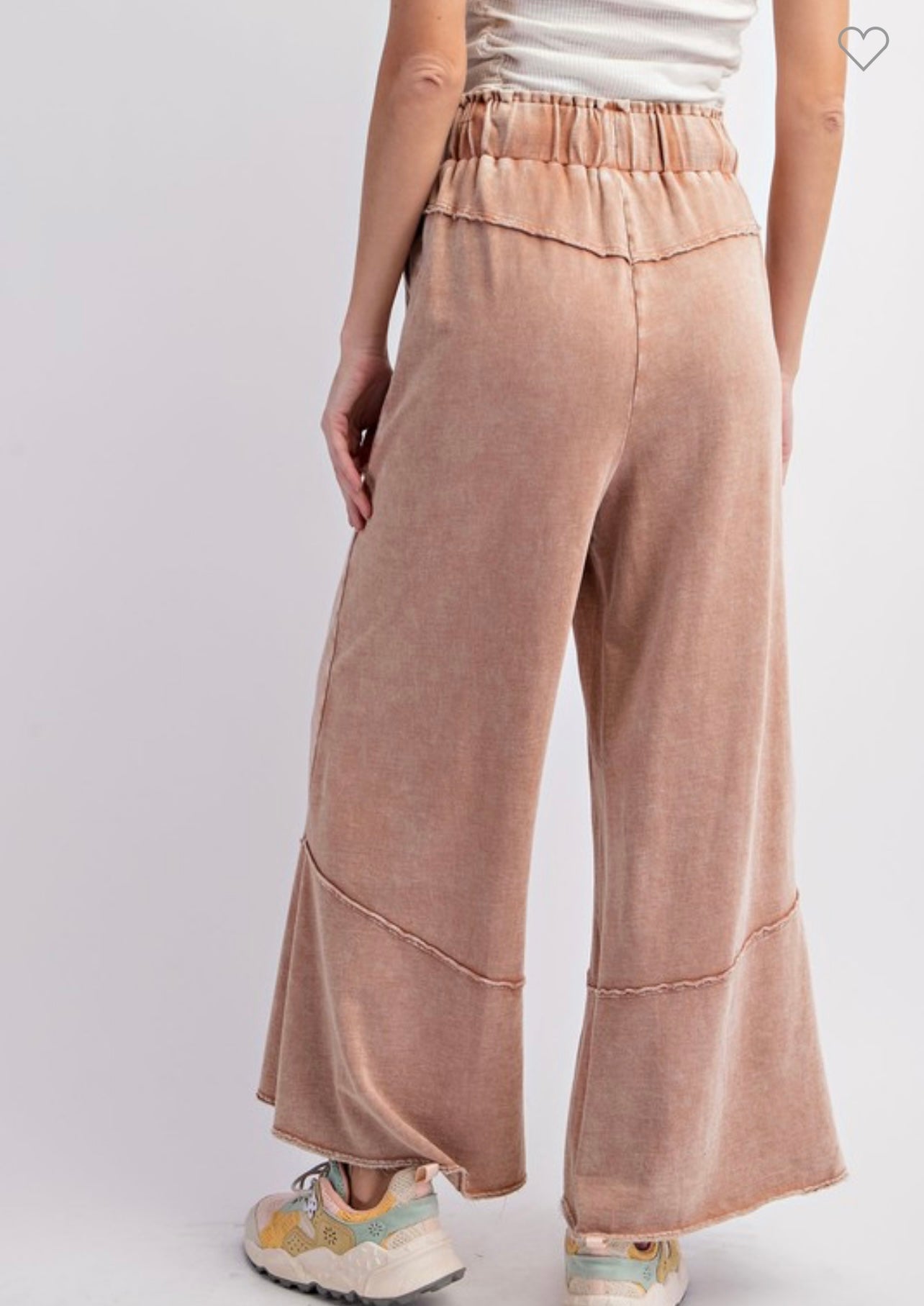 Damen Weite Bein Hose Mineralgewaschen Terry Strick 2