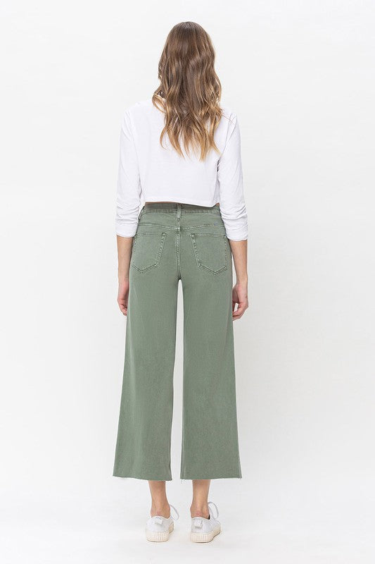 Damen Weite Bein Jeans Hoch geschnitten in Olivgrün 2