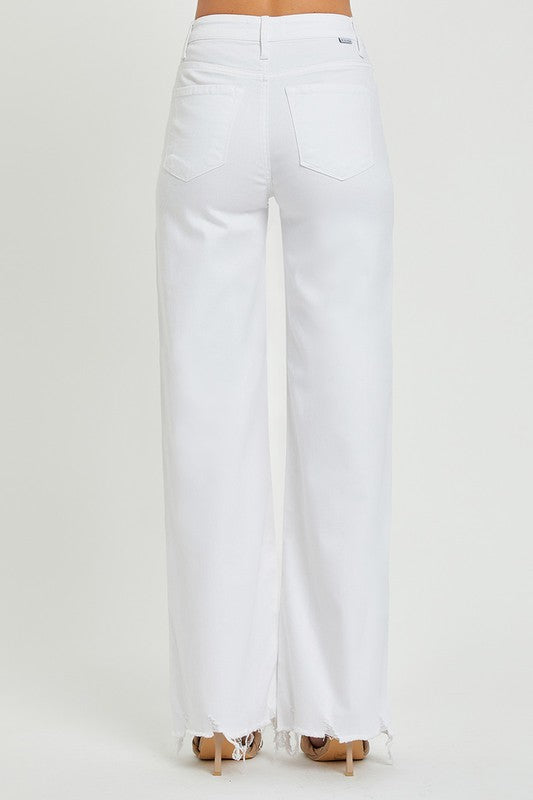 Damen Weite Jeans Hochbundig Weiß 3