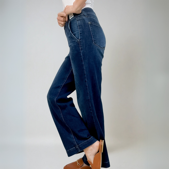 Damen Weite Jeans Hohe Taille Komfort Denim 1