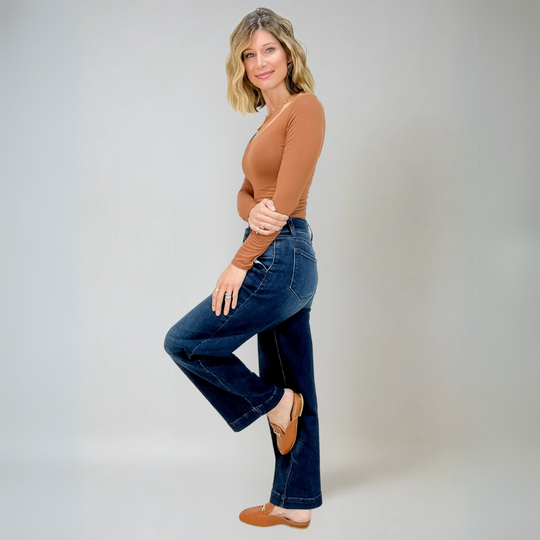 Damen Weite Jeans Hohe Taille Komfort Denim 3