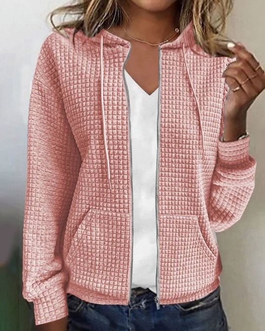 Damen Weste Hoodie Mit Reißverschluss Wafelstruktur Gemischte Stoffe 10