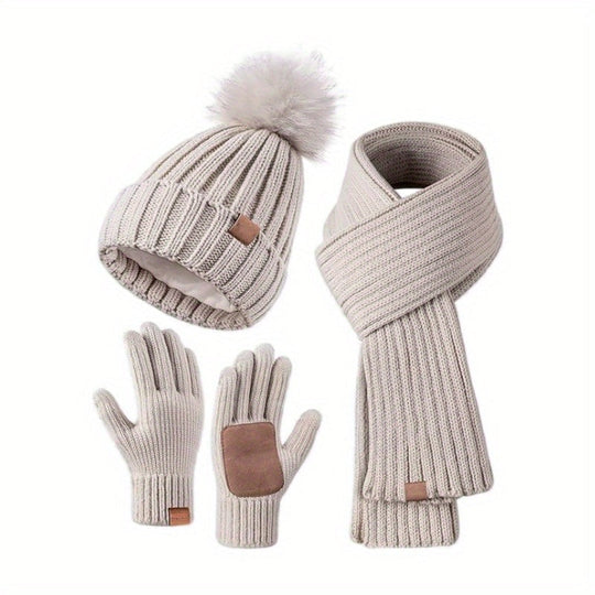 Damen Winterset Mütze Schal Handschuhe Touchscreen 0