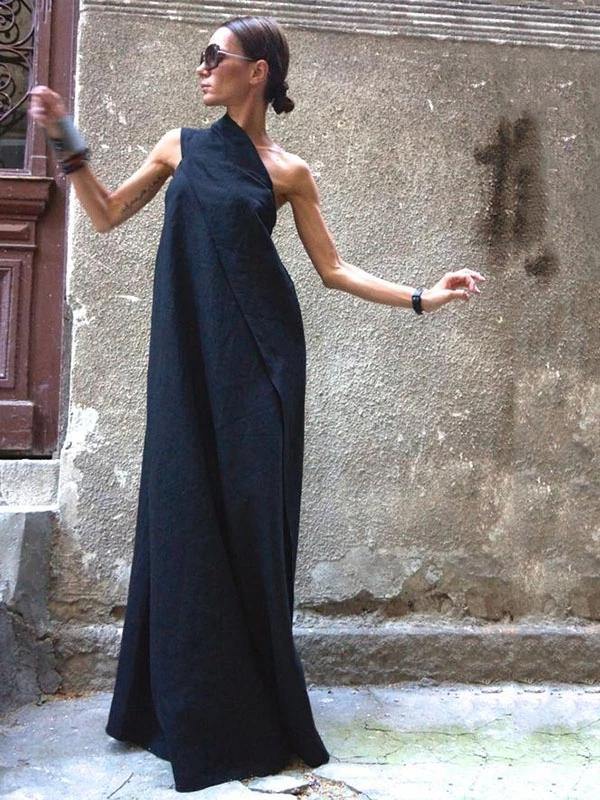 Damen ärmelloses Patchwork-Kleid in Marineblau 2