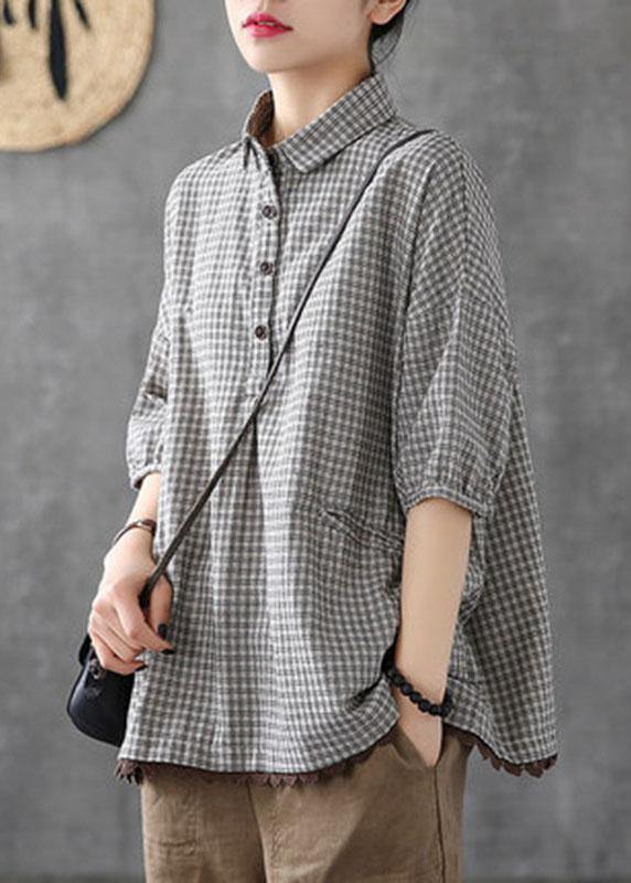 Damenbluse Halbarm Karomuster Patchwork Design für Sommeroutfits 1