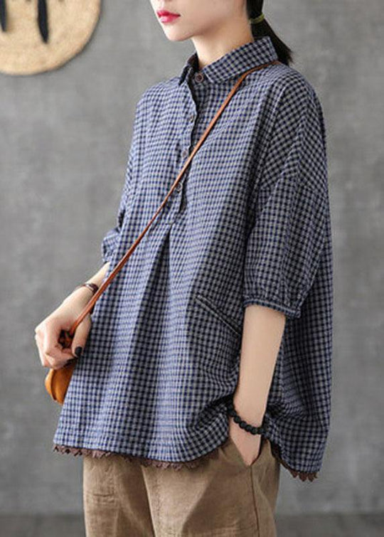 Damenbluse Halbarm Karomuster Patchwork Design für Sommeroutfits 2