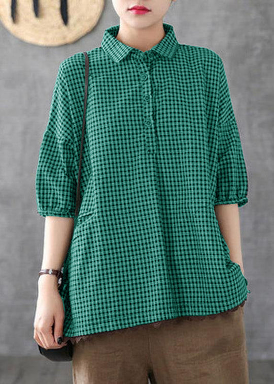 Damenbluse Halbarm Karomuster Patchwork Design für Sommeroutfits 7
