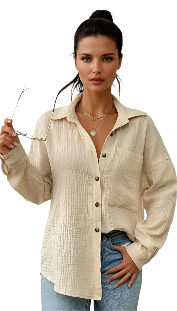 Damenbluse Klassisch Entspannt 100% Baumwolle - Vielseitige Bluse für Alltag und Büro 0