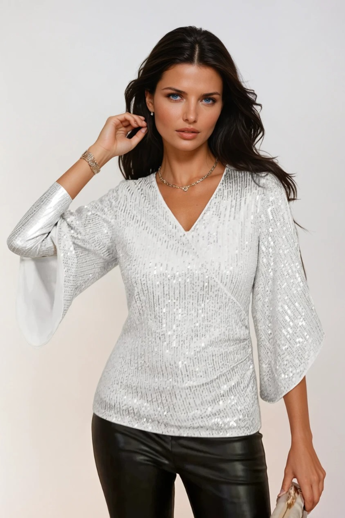 Damenbluse Wickeldesign Elegante Schimmernde Bluse für Festliche Anlässe 3