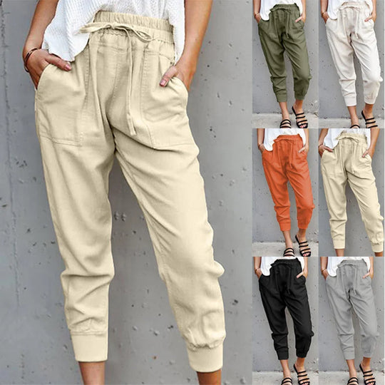 Damenhose Casual Hoher Bund mit Schnürung Atmungsaktives Gewebe 0