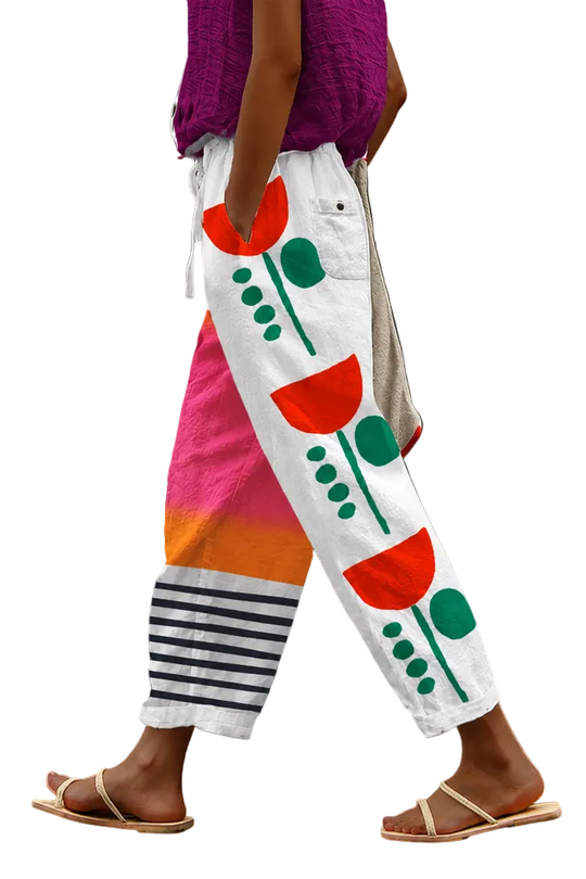 Damenhose mit einzigartigem Muster und aufgesetzten Taschen 0