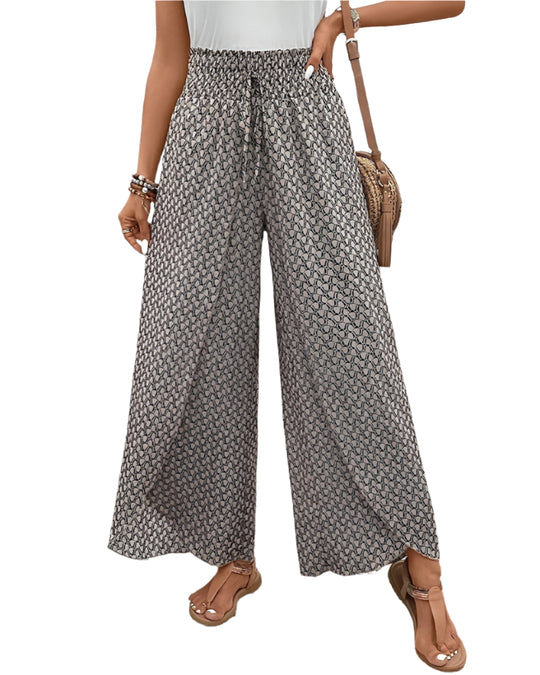 Damenhose mit geometrischem Druck Hohe Taille Weite Beine 0