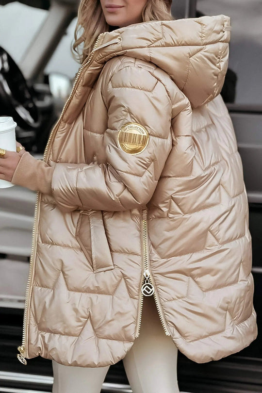 Damenjacke Lange Daunenjacke Mit Kapuze im Trendigen Metallic-Look 4