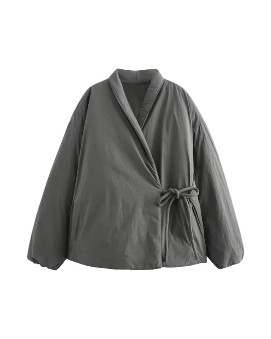 Damenjacke Puffer mit Taillengürtel und Asymmetrischer Wickelsilhouette 0