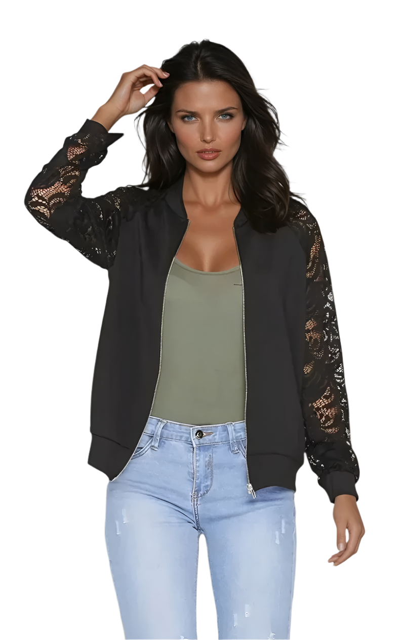 Damenjacke Zip-Up mit Spitzenärmeln Atmungsaktives Material 0