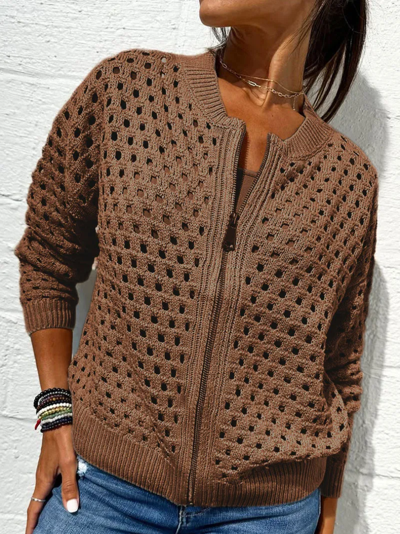 Damenjacke mit Reißverschluss und perforiertem Design 3