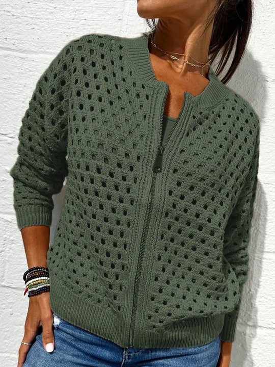 Damenjacke mit Reißverschluss und perforiertem Design 5