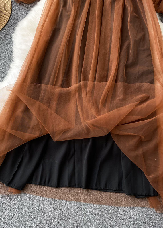 Damenkleid Mit Quadratischem Kragen Und Laternenärmeln Für Feste Anlässe 3