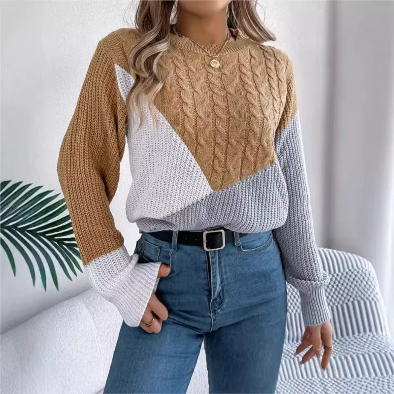 Damenpullover Farbblockdesign Entspanntes Polyester Warme Pullover Damen 3