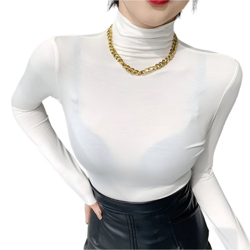 Damenpullover Langarm Hoher Kragen Baumwolle für Herbst/Winter 0