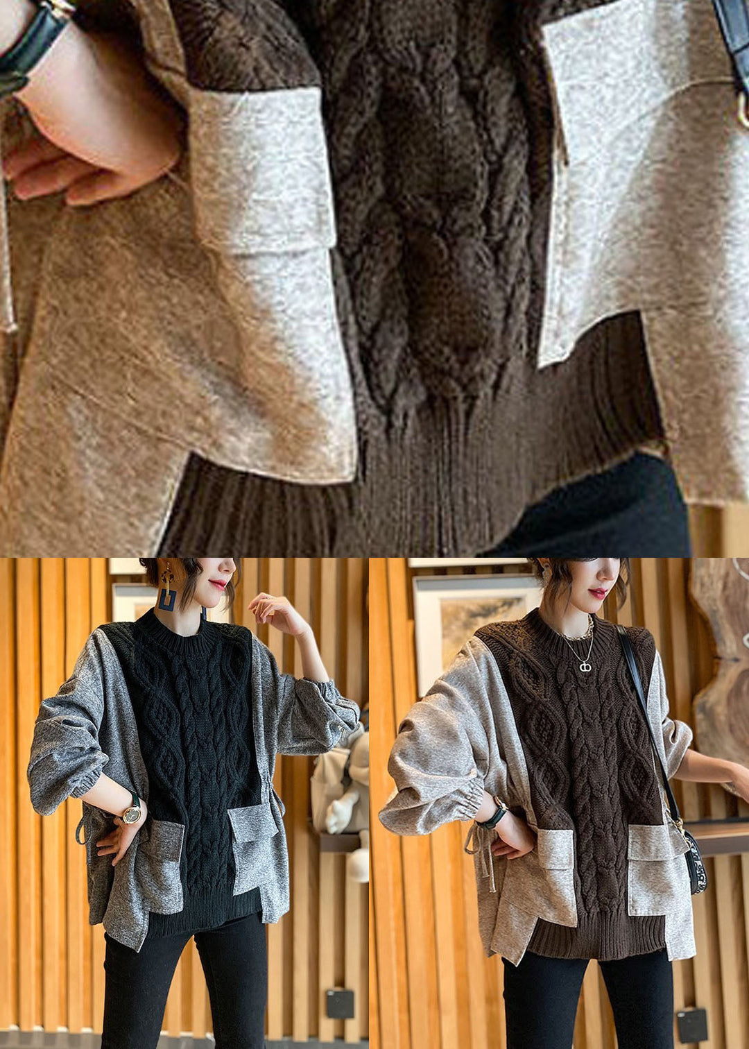 Damenpullover Mit Patchwork-Taschen Für Warme Herbsttage 4